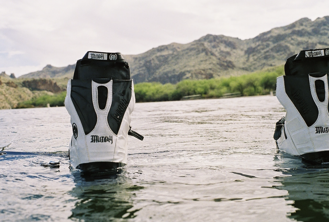 Wakeboard floating in a lake